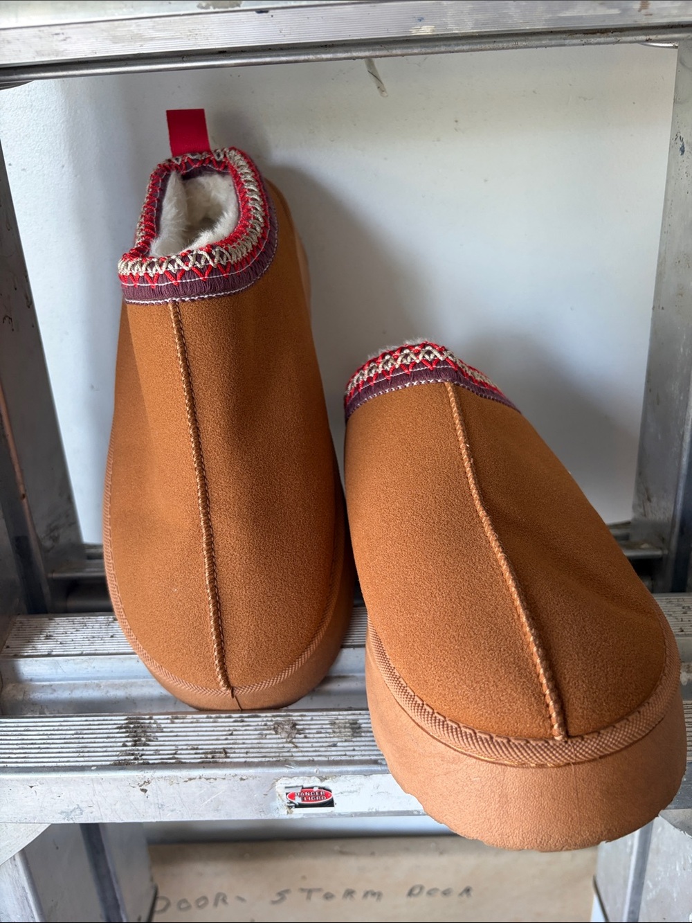 Cozy Platform Slip-On Mule in Brown with Red Trim